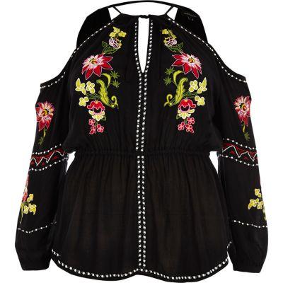 River Island Womens Plus Floral Cold Shoulder Top