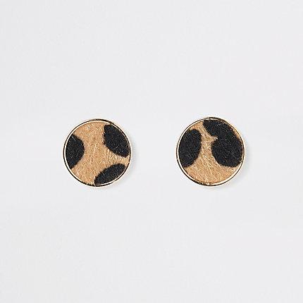 River Island Womens Leopard Print Round Stud Earrings