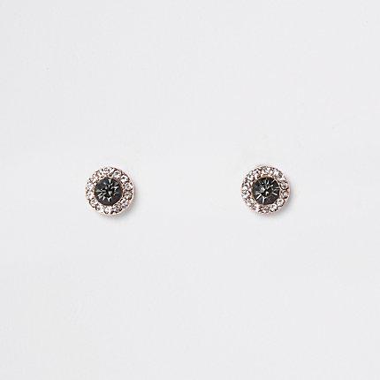 River Island Womens Rose Gold Tone Smoky Jewel Stud Earrings