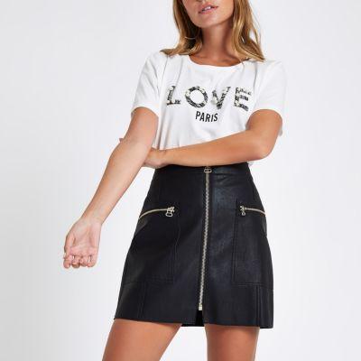 River Island Womens Petite White 'love' Embellished T-shirt