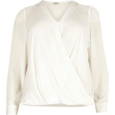 River Island Womens Plus White Lace Shoulder Wrap Blouse