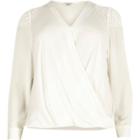 River Island Womens Plus White Lace Shoulder Wrap Blouse
