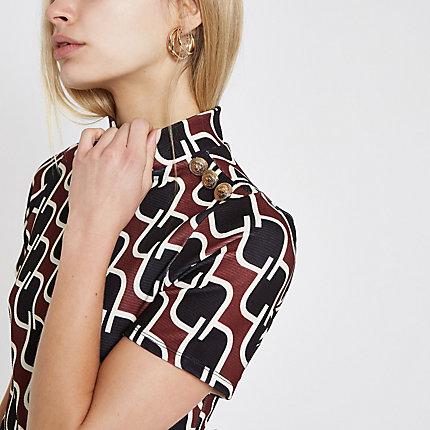 River Island Womens Geo Print Button Trim T-shirt