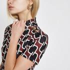River Island Womens Geo Print Button Trim T-shirt