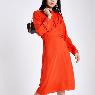 River Island Womens Wrap Waist Midi Dress