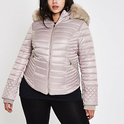 River Island Womens Plus Faux Fur High Shine Padded Coat