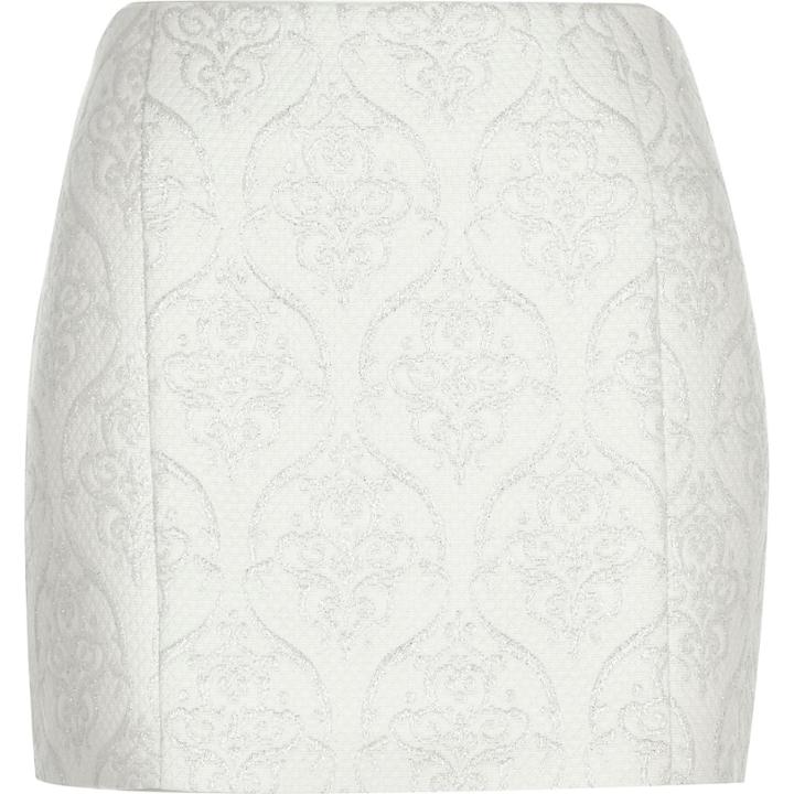 River Island Womens Silver Jacquard Pelmet Mini Skirt