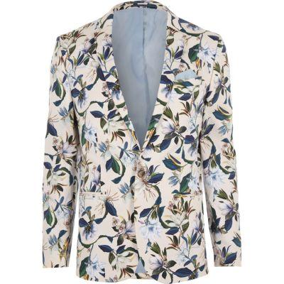 River Island Mens White Floral Skinny Fit Suit Jacket