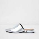 River Island Womens Silver Metallic Leather Slip On Mules