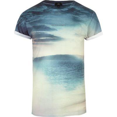 River Island Mens Landscape Print Rolled Sleeve T-shirt