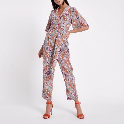 River Island Womens Paisley Print Tie Waist Jumpsuit