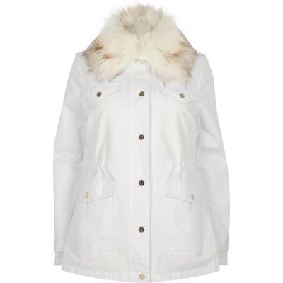 River Island Womens White Faux Fur Lined Parka