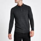 River Island Mens Cable Long Sleeve Polo Shirt