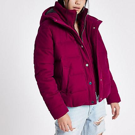 River Island Womens Velvet Double Layer Hooded Puffer Jacket