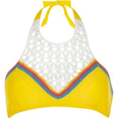 River Island Womens Crochet High Neck Bikini Top