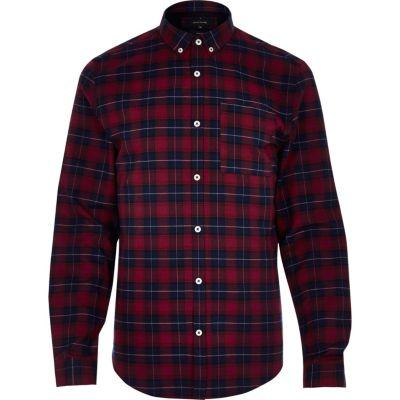 River Island Mensred Casual Check Slim Fit Shirt