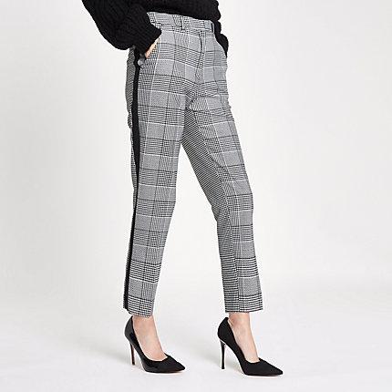 River Island Womens Check Straight Leg Side Stripe Pants