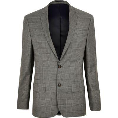 River Island Mensgrey Checked Skinny Fit Travel Suit Jacket