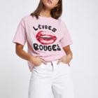 River Island Womens Lips Print Sequin Boxy T-shirt