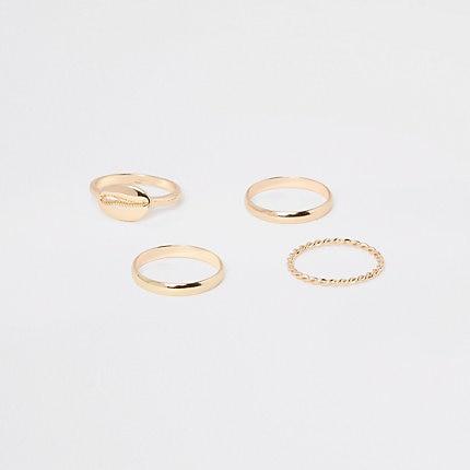 River Island Womens Gold Color Cowry Ring Pack