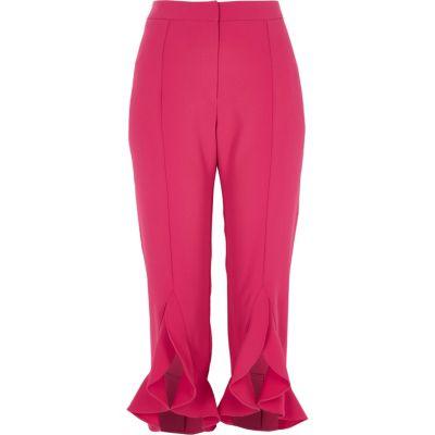 River Island Womens Petite Asymmetric Frill Hem Trousers