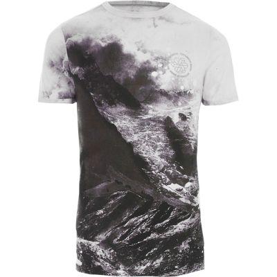 River Island Mens Big And Tall White Landscape Print T-shirt
