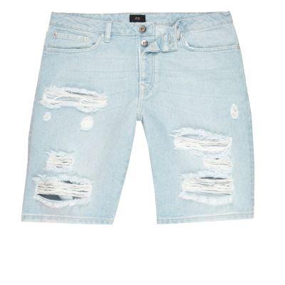 River Island Mens Wash Ripped Slim Fit Denim Shorts