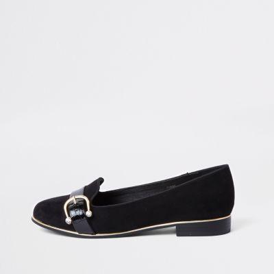 River Island Womens Rhinestone Buckle Loafers