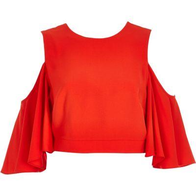 River Island Womens Cold Shoulder Bell Sleeve Top