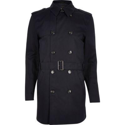 River Island Mensnavy Double Breasted Military Trench Coat