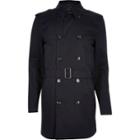 River Island Mensnavy Double Breasted Military Trench Coat
