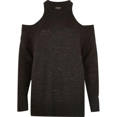 River Island Womens Sequin Cold Shoulder Sweater