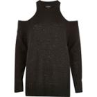 River Island Womens Sequin Cold Shoulder Sweater