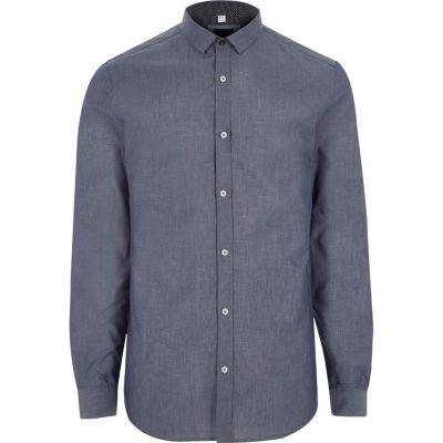 River Island Mens Big And Tall Chambray Long Sleeve Shirt