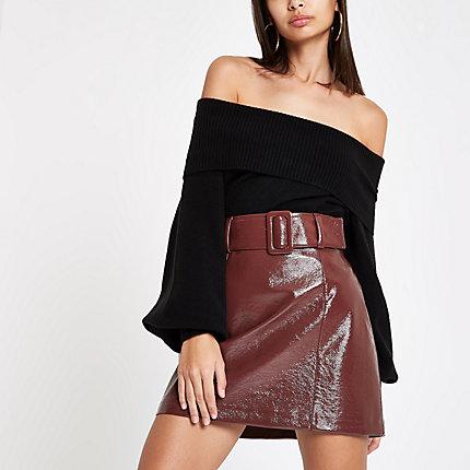 River Island Womens Vinyl Belted Mini Skirt