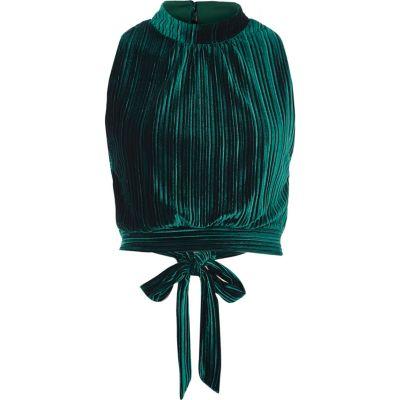 River Island Womens Pleated Velvet Crop Top