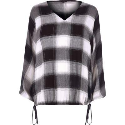 River Island Womens Check Split Sleeve Ruched Hem Top