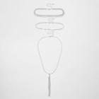 River Island Womens Silver Tone Diamante Tassel Layer Choker Set