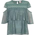 River Island Womens Lace Frill Button Detail Top
