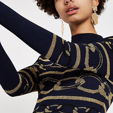 River Island Womens Metallic Chain Stitched High Neck Top
