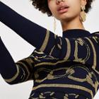 River Island Womens Metallic Chain Stitched High Neck Top