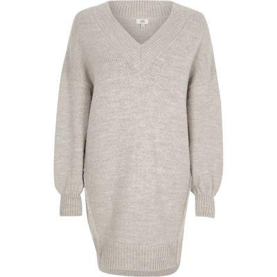 River Island Womens V Neck Stepped Hem Jumper Dress