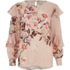 River Island Womens Floral Print Frill Long Sleeve Top