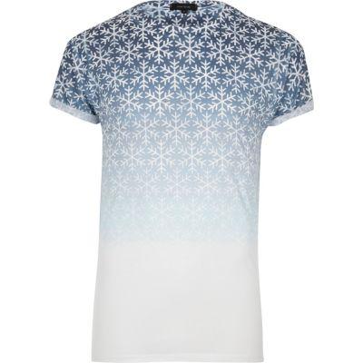 River Island Menswhite Faded Snowflake T-shirt