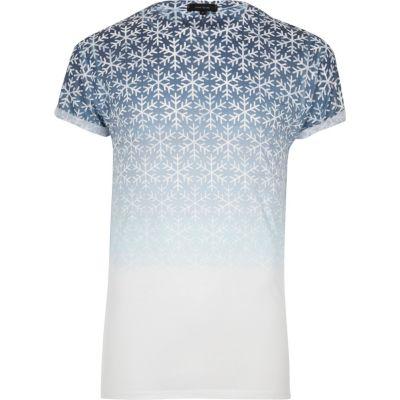 River Island Menswhite Faded Snowflake T-shirt