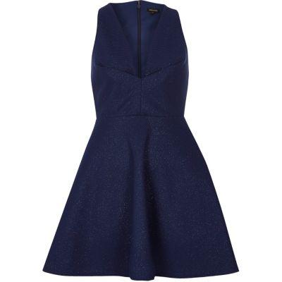 River Island Womens Metallic Plunge Skater Dress