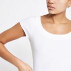 River Island Womens White Scoop Neck Fitted T-shirt