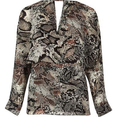 River Island Womens Dark Snake Print Angel Cape Top