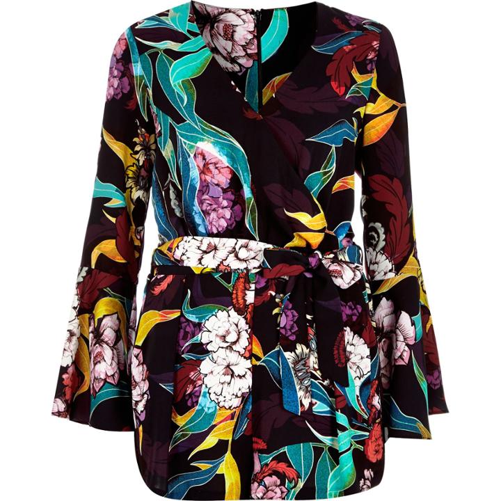 River Island Womens Floral Print Bell Sleeve Romper