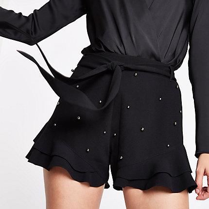 River Island Womens Studded Frill Hem Tie Waist Shorts